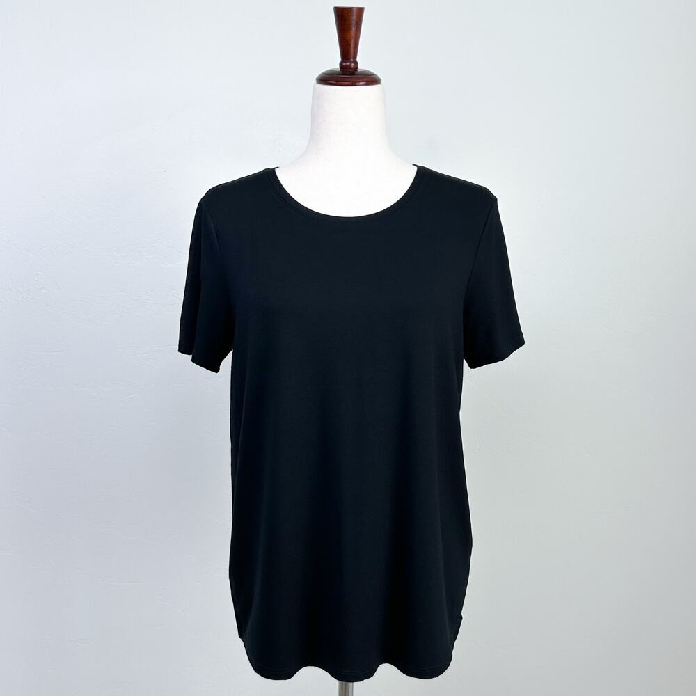 Eileen Fisher Solid Black Stretchy Crewneck Short Sleeve T-Shirt MEDIUM